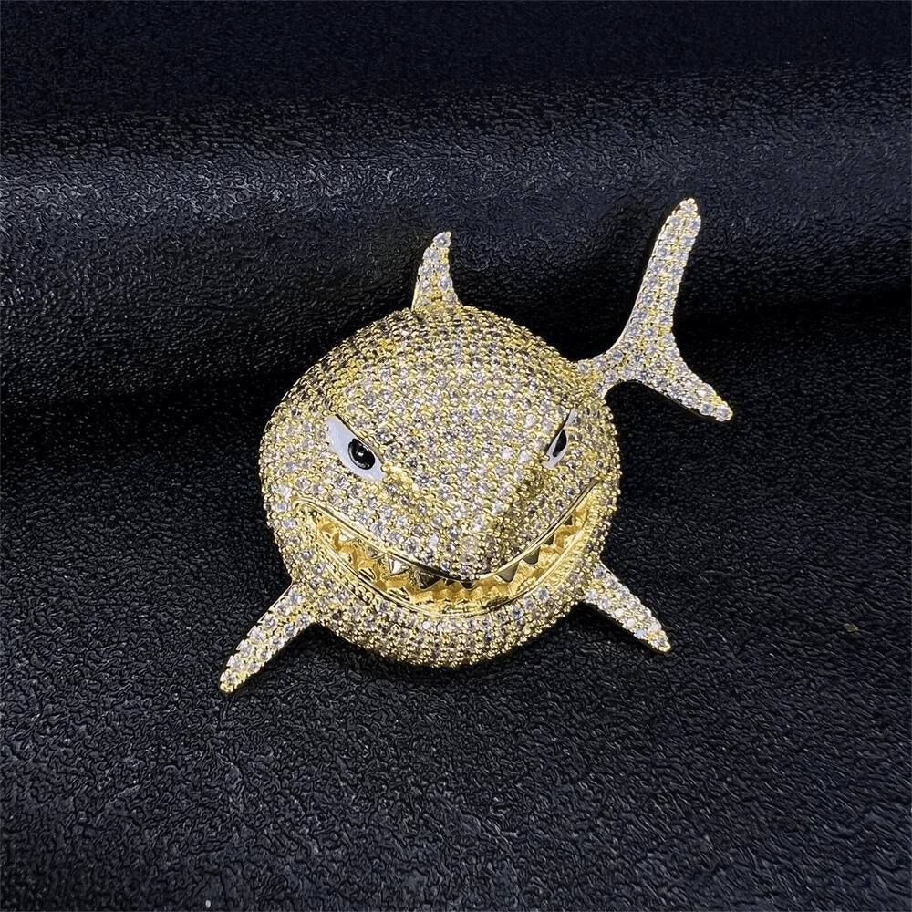 2022 Brand New Rock Hip Hop Cuban Chain Shark Pendant Necklace Iced Out Watch Rhinestone Rapper  CZ Bling Men's Jewelry Gi