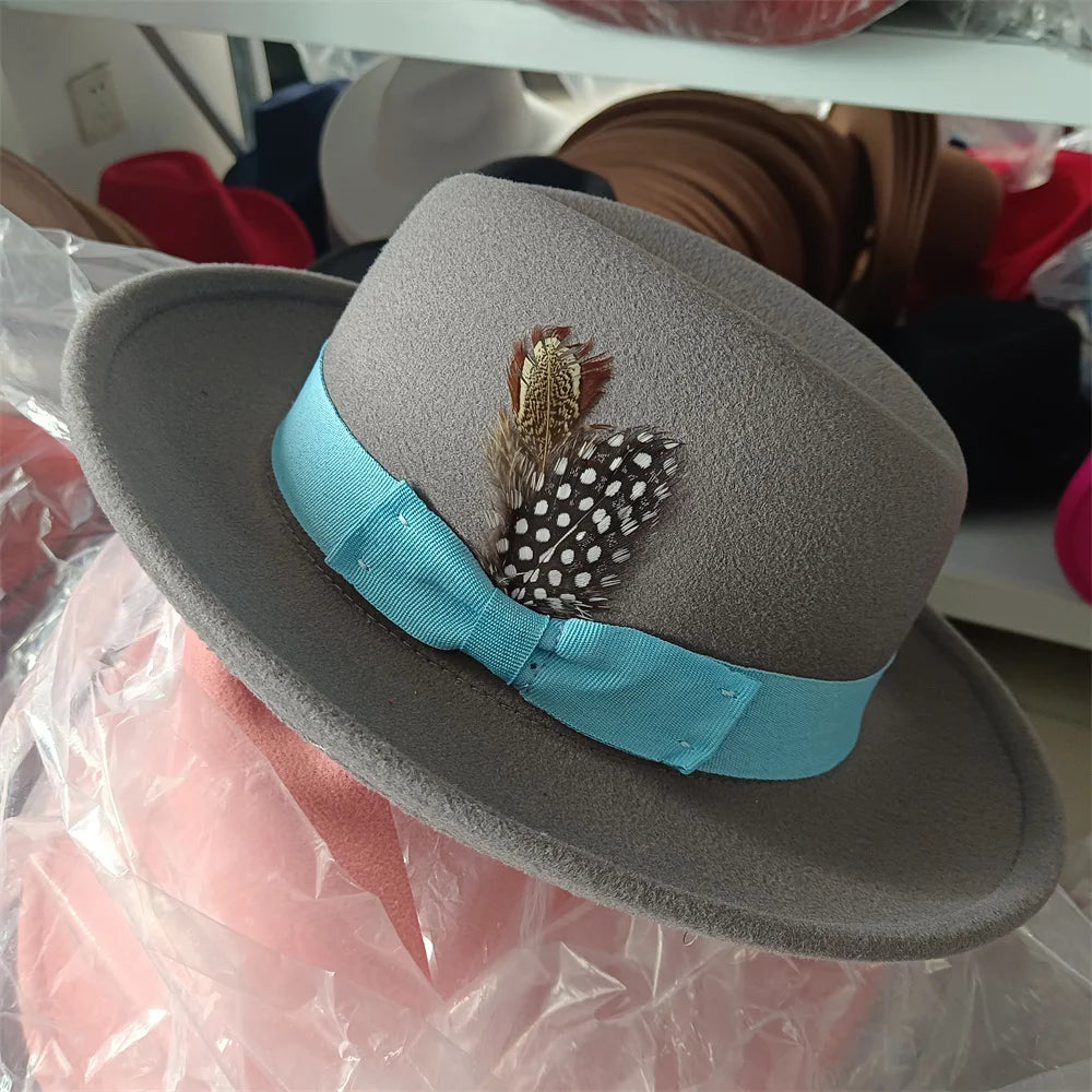 2024 New Fashion Women Men's Fedora Church Roll Up Brim Homburg Jazz Hat Feather Hat Lady Gentleman Gambler Panama Trilby Hat