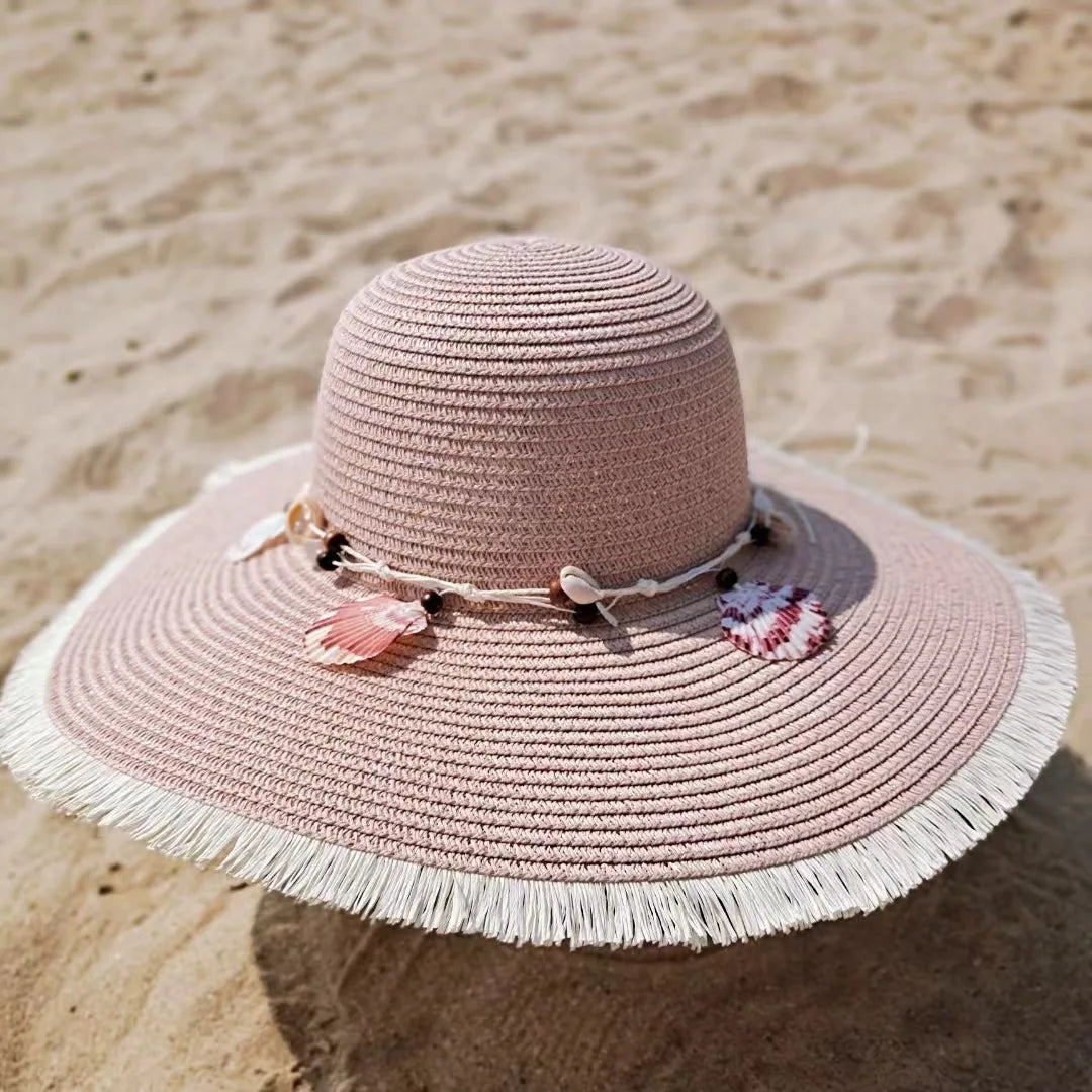New Shell Accessories Fashionable Large Brim Women's Summer Straw Hat UV Resistant Sun Hat Sweet Beach Hat