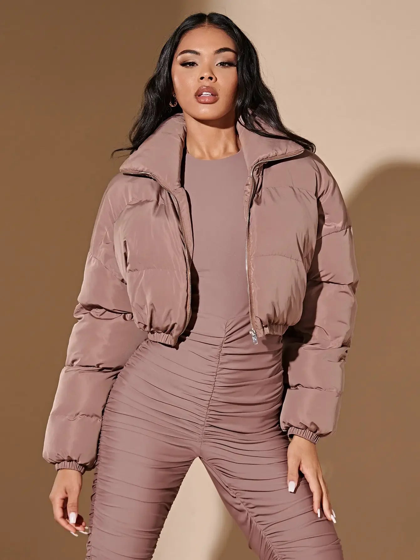 American short women winter new cotton-padded coat small solid color stand collar bread coat cotton-padded coat