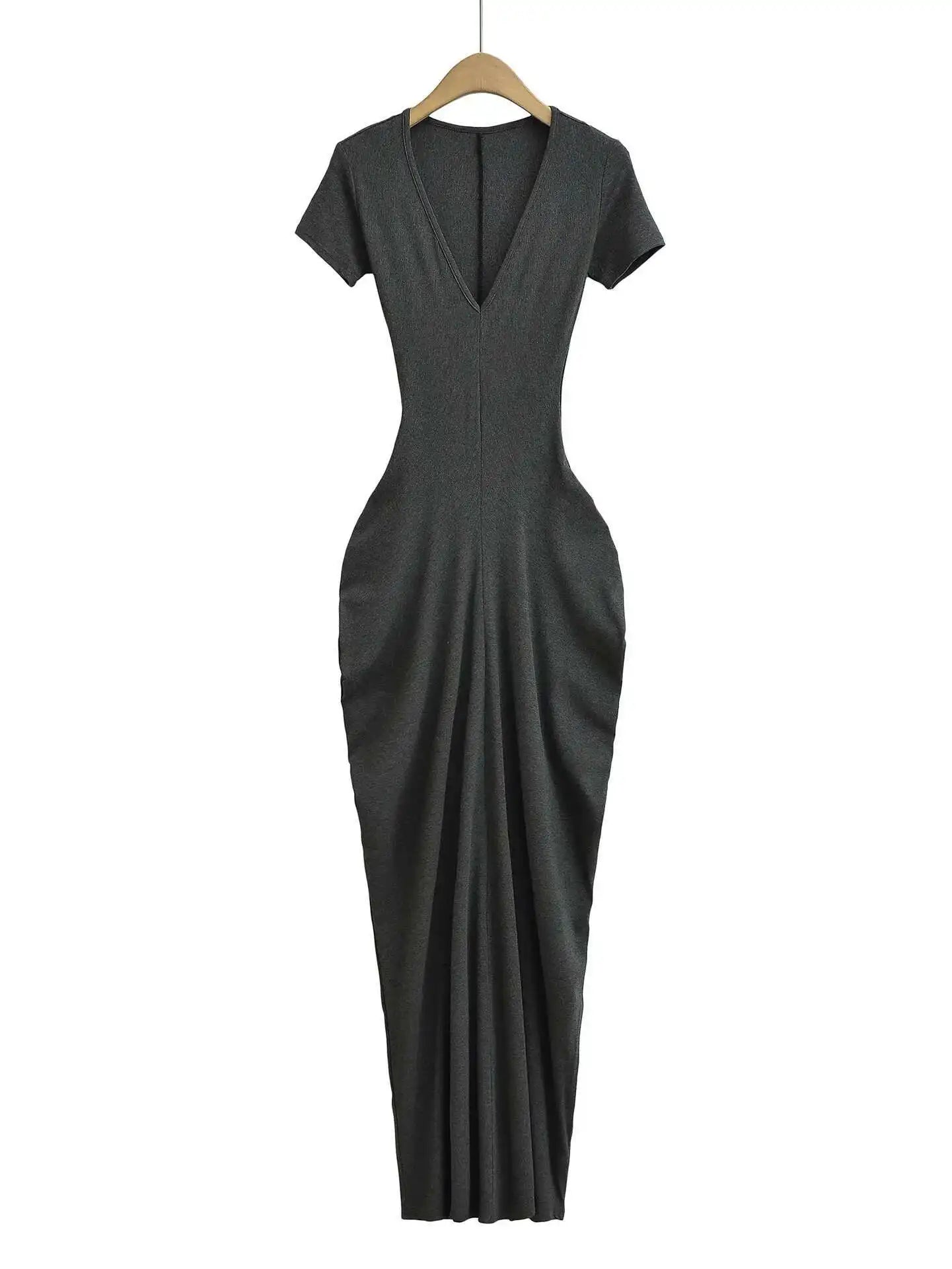 Spicy Girl Sexy Short Sleeved Dress 2024 Summer New High Waist Wrapped Hip Tight Large V-neck Long Dress 90AU