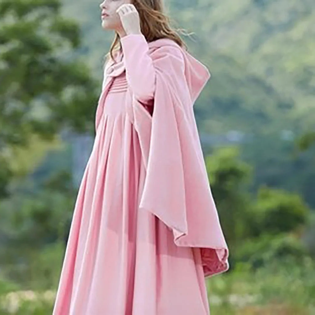 Red Cloak Women Outwear Hooded Coat Thin Vintage Gothic Medieval Cape Poncho Casual Maxi Long Cardigan for Spring Autumn