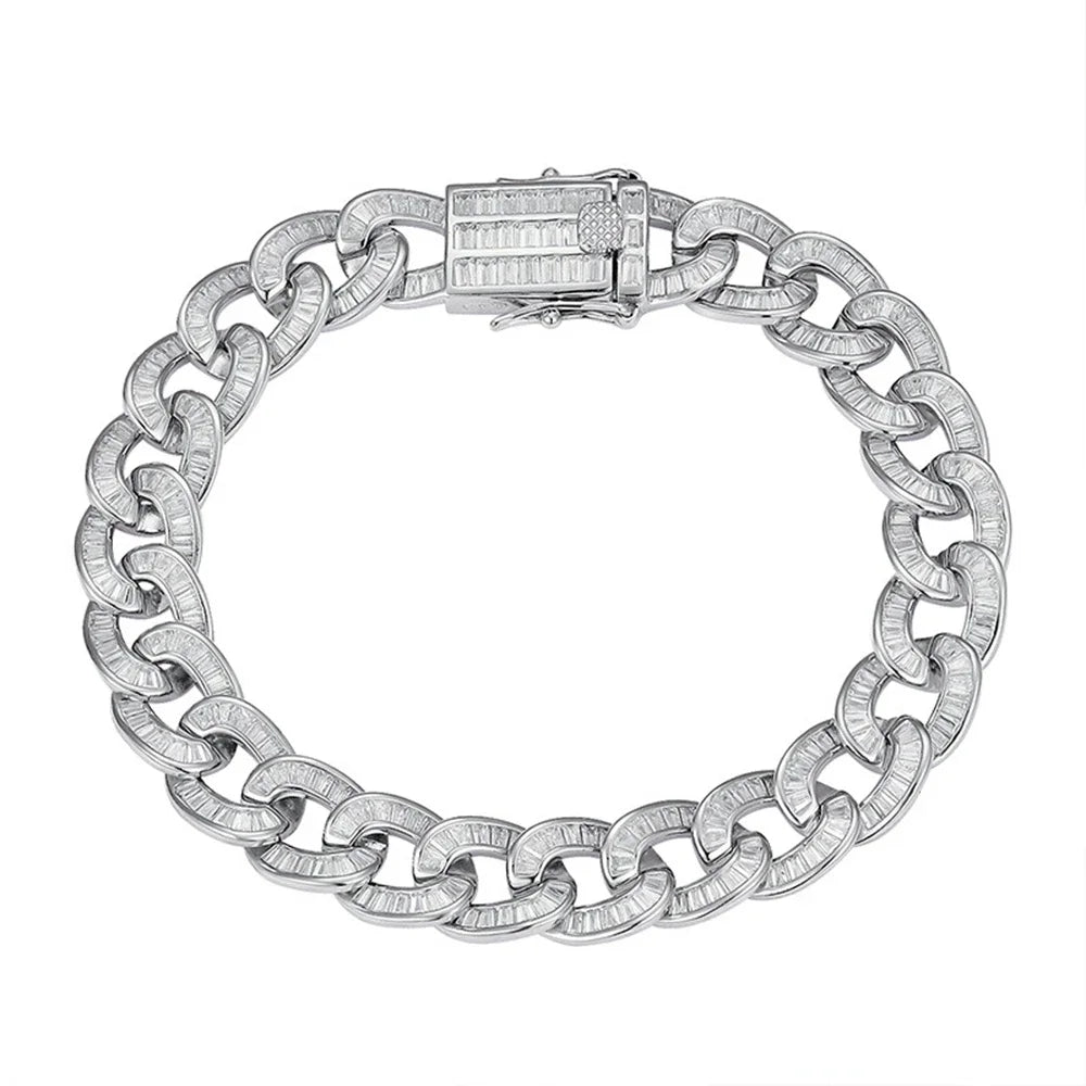 shop  Hip Hop Rock 925 Sterling Silver 10MM Simulated Moissanite Gemstone Luxury Cuban Chain Bracelet Fine Jewelry Wholesale
