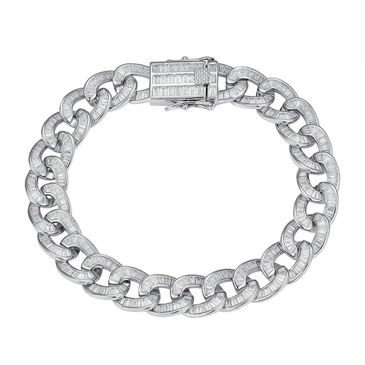 shop  Hip Hop Rock 925 Sterling Silver 10MM Simulated Moissanite Gemstone Luxury Cuban Chain Bracelet Fine Jewelry Wholesale