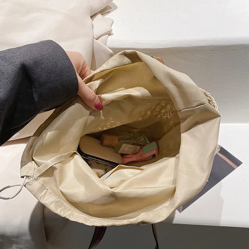 Summer Woven Straw Bucket Bag For Women Travel Beach Bags Large Capacity Armpit Bags Bohemia Knitted Shopping Totes Bolsa sac