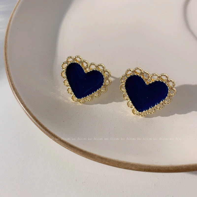 Royal Blue Series Stud Earrings Collection Heart Bowknot Circle Square Geometric Klein Blue Crystal Earrings Women Jewelry