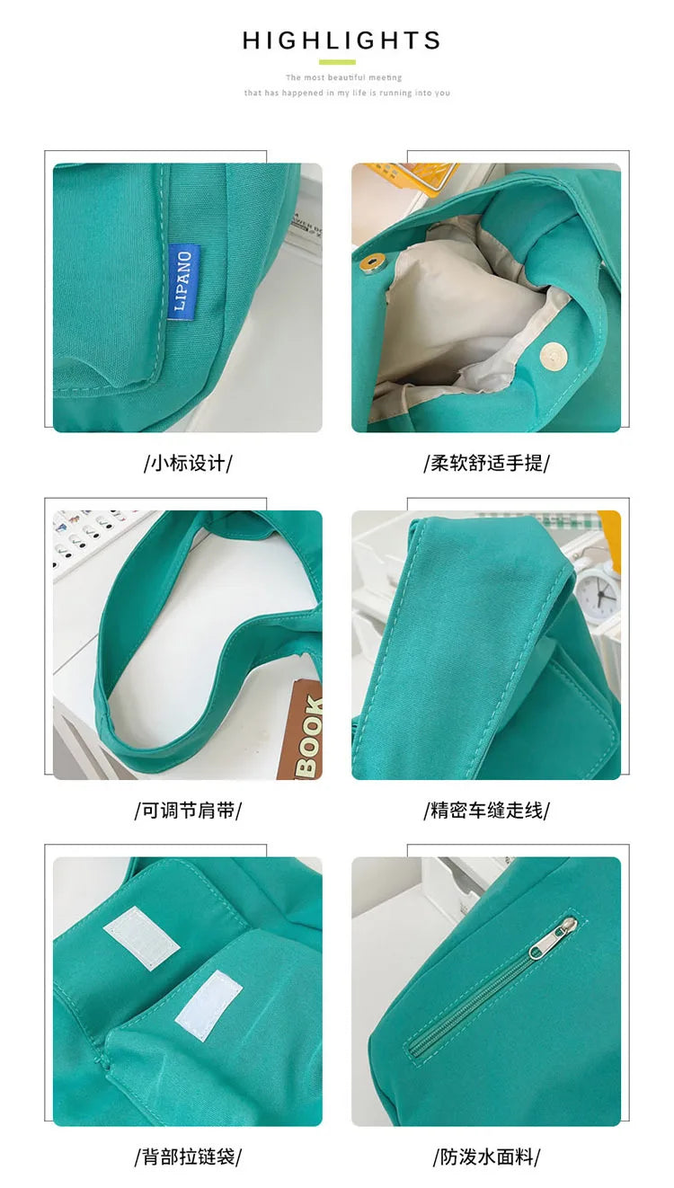 Japanese Casual Shoulder Bag Women Pure Color Large Capacity Handbags and Purses Student Book Bag Tote Bag Nylon Bag Bolso Mujer