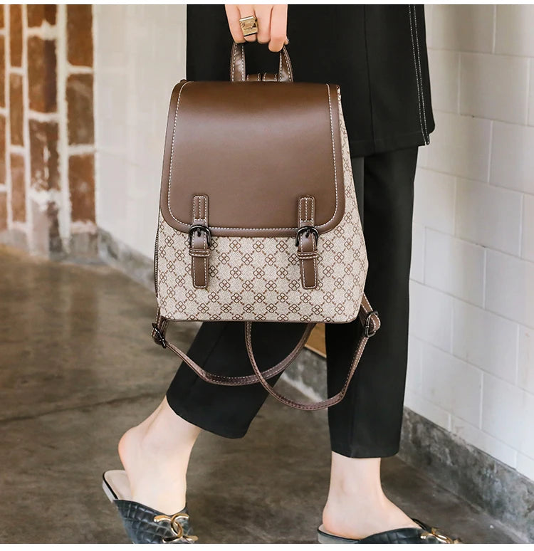 Backpack For Women 2023 New Business Work Shopping Casual Designer Elegant High Capacity Preppy Pu Leather  Waterproof Back Bag