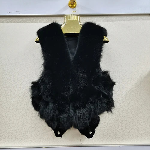 2025 Women Luxury 100% Genuine Real Fox Fur Vest Natural Soft Fox Fur Sleeveless Jacket New Lady Quality Warm Real Fox Fur Gilet