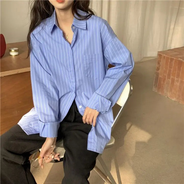 Sun Protection Korean Style Women's Clothing Spring and Summer Stripe Long Sleeve Blouses Outdoor Cardigan Clothes Shirts