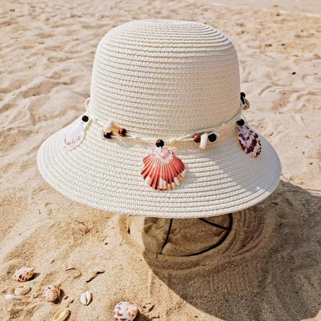 New Shell Accessories Fashionable Large Brim Women's Summer Straw Hat UV Resistant Sun Hat Sweet Beach Hat