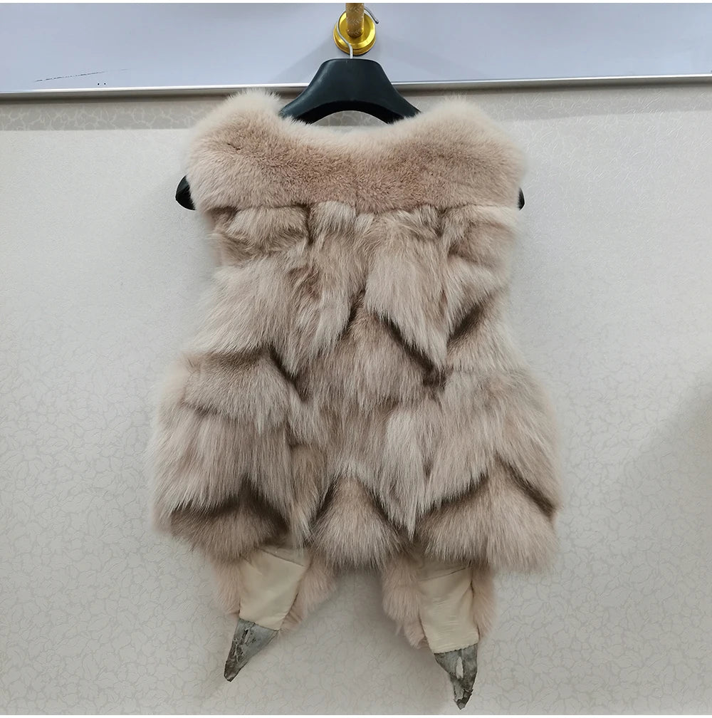 2025 Women Luxury 100% Genuine Real Fox Fur Vest Natural Soft Fox Fur Sleeveless Jacket New Lady Quality Warm Real Fox Fur Gilet