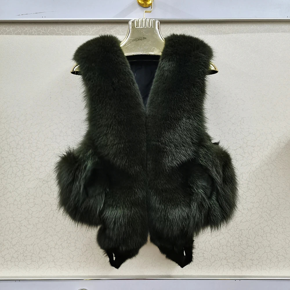 2025 Women Luxury 100% Genuine Real Fox Fur Vest Natural Soft Fox Fur Sleeveless Jacket New Lady Quality Warm Real Fox Fur Gilet