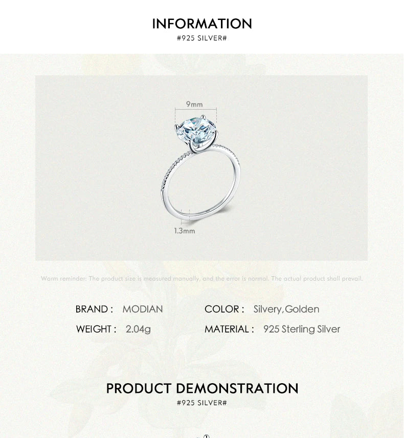 2023 Classic Luxury Real Solid 925 Sterling Silver Ring 3Ct 10 Hearts Arrows Zircon Wedding Jewelry Rings Engagement For Women