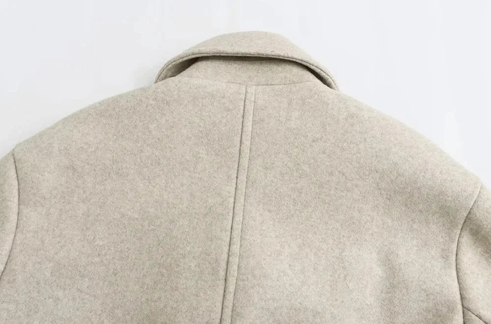 Women's Fashion Casual Loose Long Coat Coat Autumn and Winter Double-breasted Lapel Coat Warm and Soft Solid Colour Coat