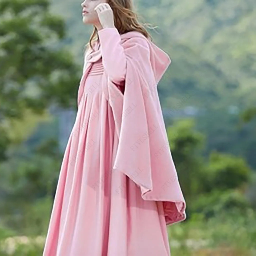 Red Cloak Women Outwear Hooded Coat Thin Vintage Gothic Medieval Cape Poncho Casual Maxi Long Cardigan for Spring Autumn