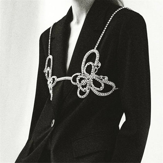 Fashion Butterfly Bra Bikini Top Lingerie for Women Sexy Rhinestone Luxury Crystal Body Chain Harness Necklace Jewelry Party
