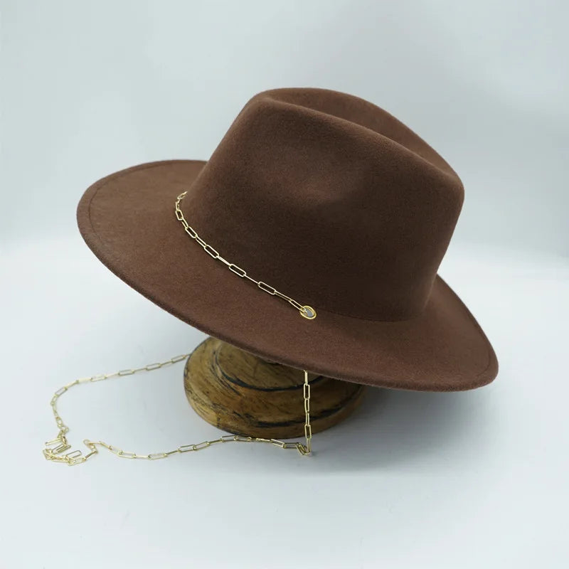 Autumn and Winter 100% Wool Hat Bell Hat Women's French Elegant Retro Hepburn Round Top Big brim Hat