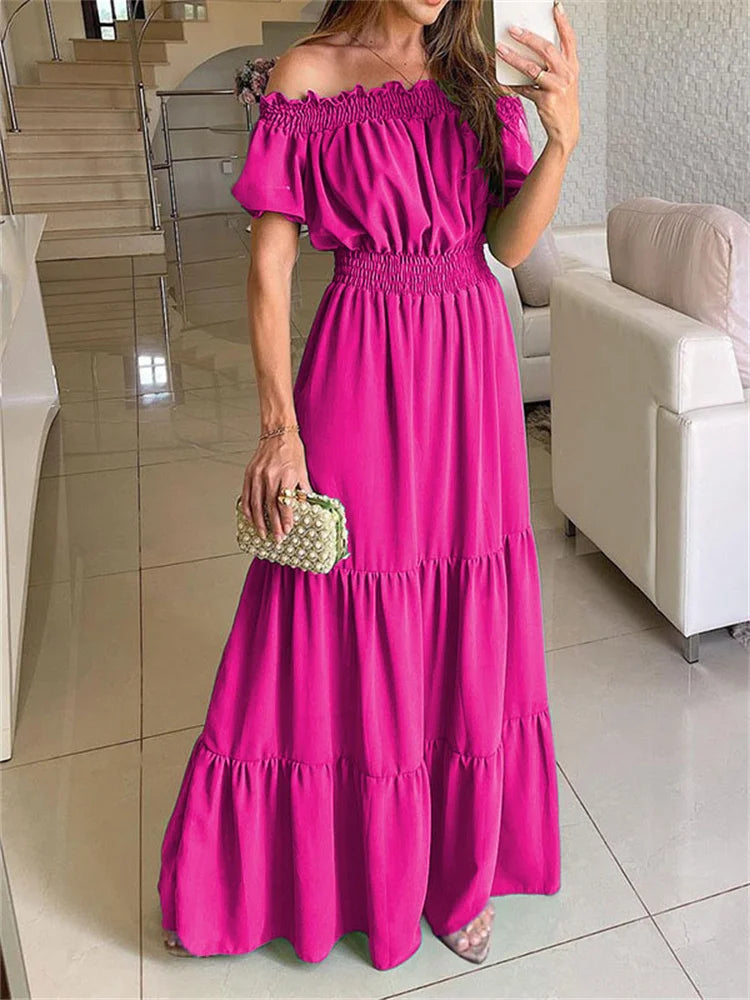 Green Boho Maxi Dress Women Summer Oversize Loose Casual Slash Neck Long Dress Female Fashion Elegant Beach Party Dress 2023 New