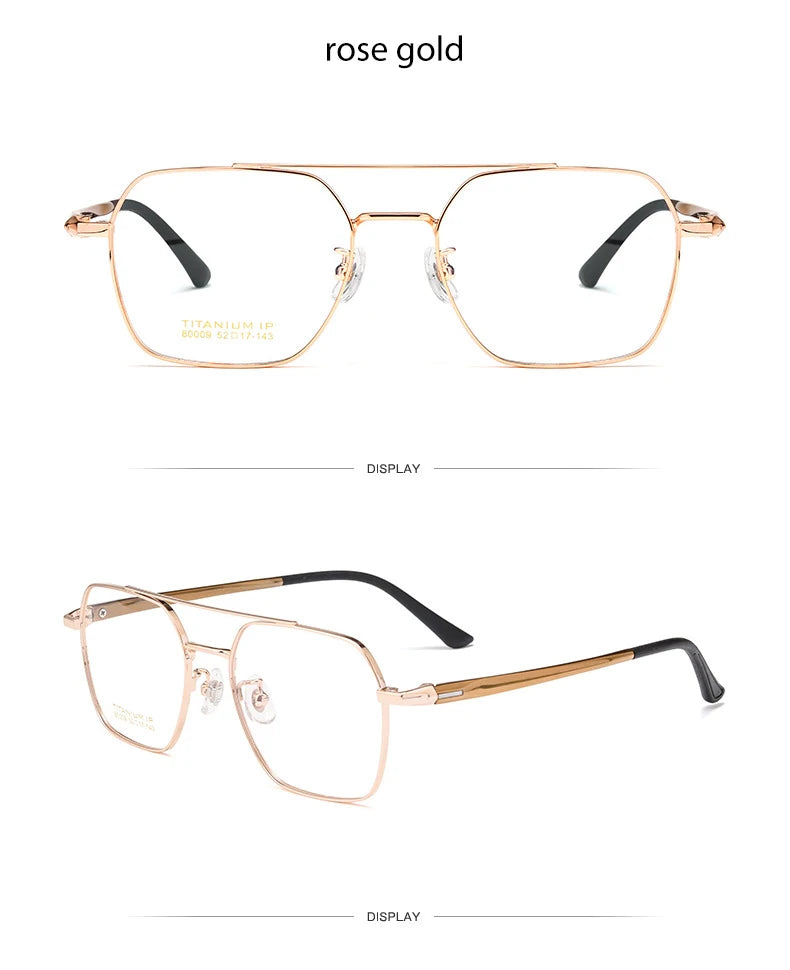 Full Rim Metal Frame Glasses for Men and Women, Titanium Legs, Retro Style, Polygon Myopia Eyewear, New Arrival