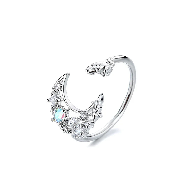 925 Sterling Silver Star Crytal Ring for Women Girl Personality Simple Adjustable Exquisite Jewelry Dropshippipng Gift