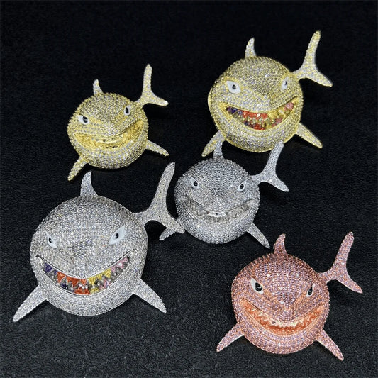 2022 Brand New Rock Hip Hop Cuban Chain Shark Pendant Necklace Iced Out Watch Rhinestone Rapper  CZ Bling Men's Jewelry Gi