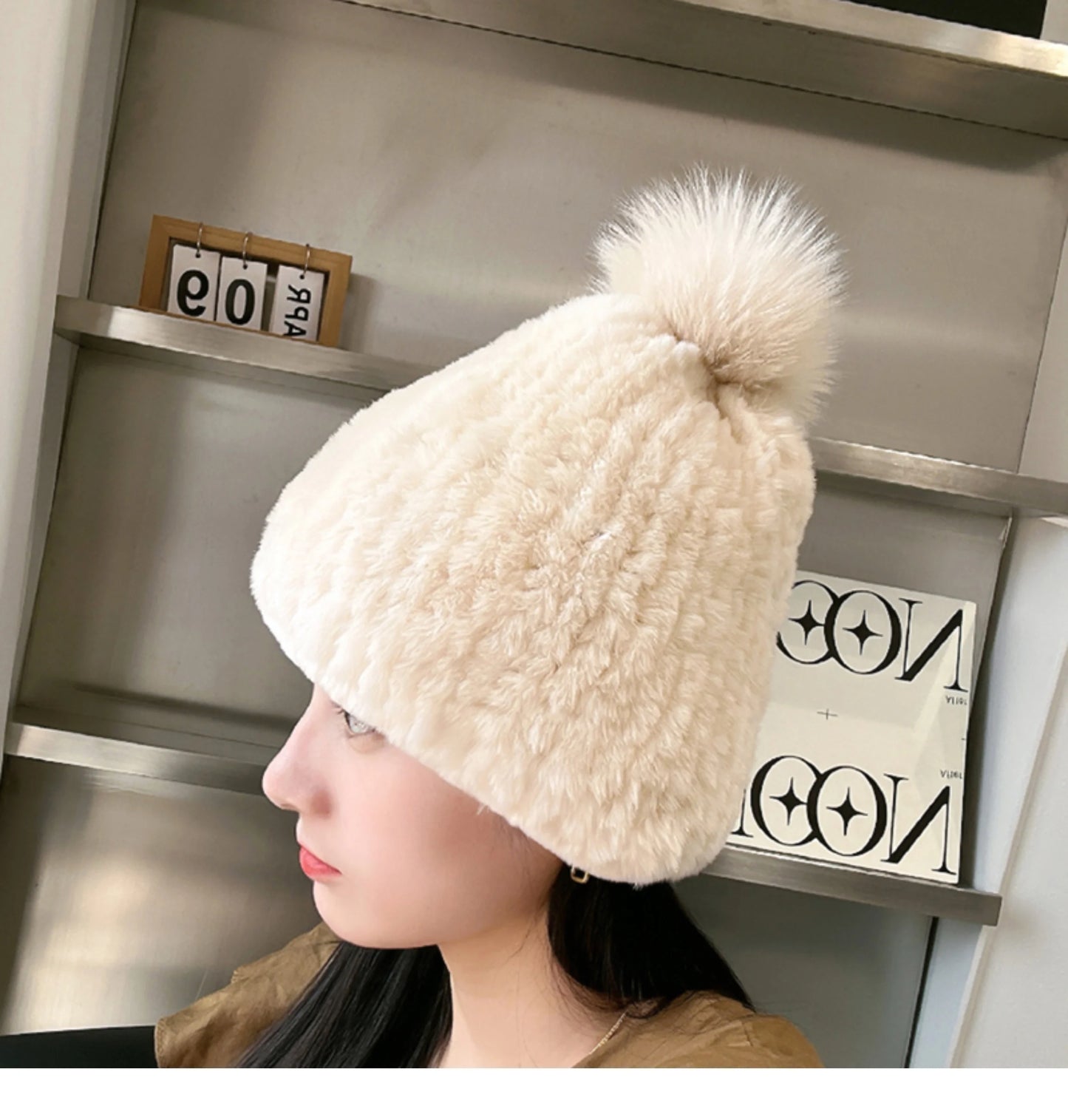 Real Rex Rabbit Fur Hat For Women Winter Thickened Fur Hat Warm Ear Protection Hat Hand Knitted Fur Hat Outdoor Natural Fur Hats