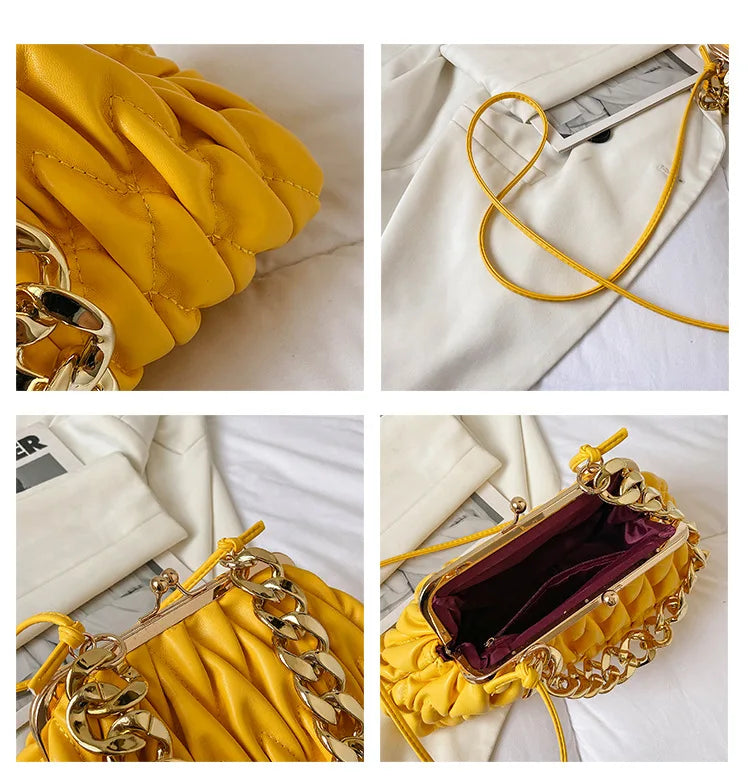 Pleated Lingge Fashion Shell Bag Women's Versatile Chain Handbag Casual One Shoulder Crossbody Chain Accessories Women's Bag