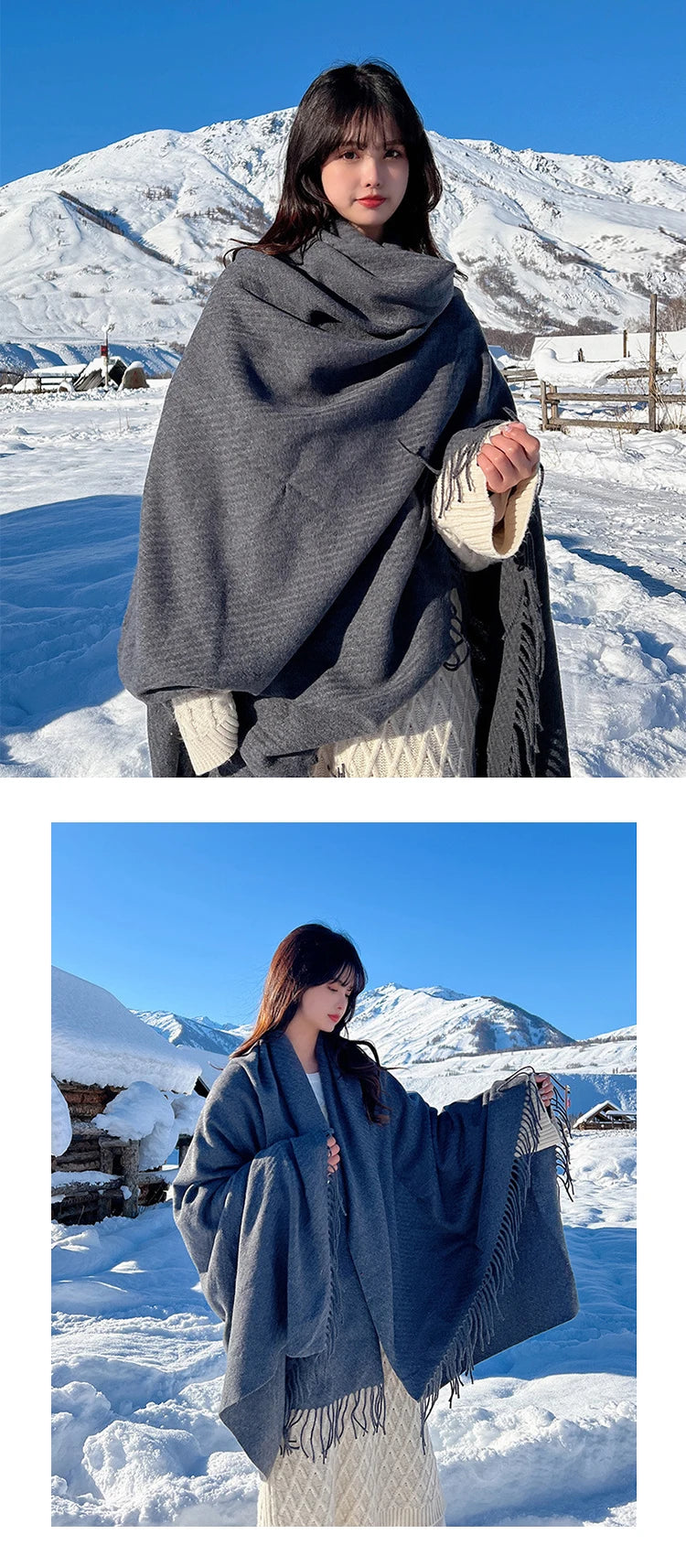 Winter Knitted Cashmere Vintage Scarf Ladies Women Hijab Scarve Pashmina Mujer Female Foulard Bufanda Big Blanket Shawl Echarpe