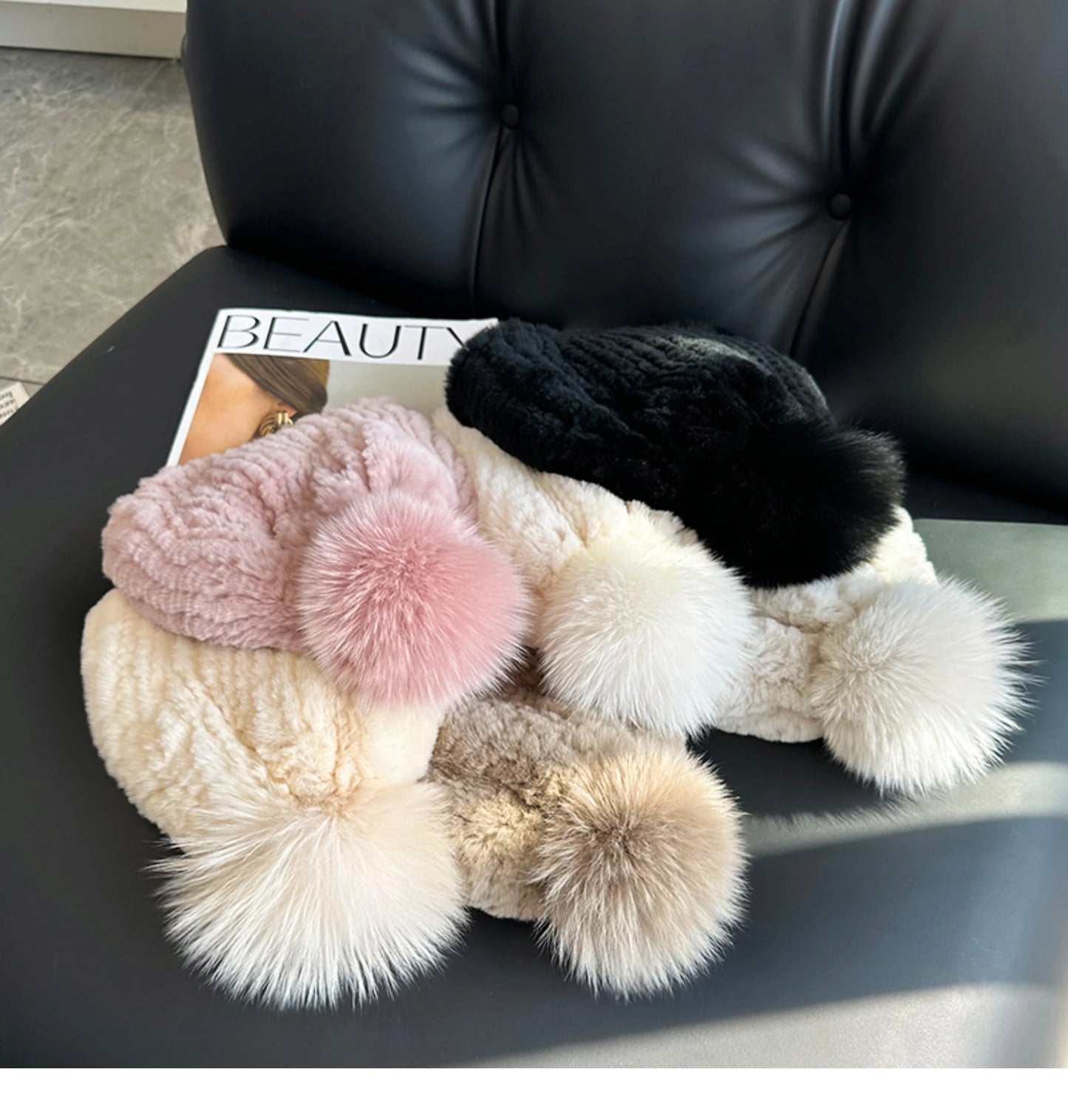 Real Rex Rabbit Fur Hat For Women Winter Thickened Fur Hat Warm Ear Protection Hat Hand Knitted Fur Hat Outdoor Natural Fur Hats