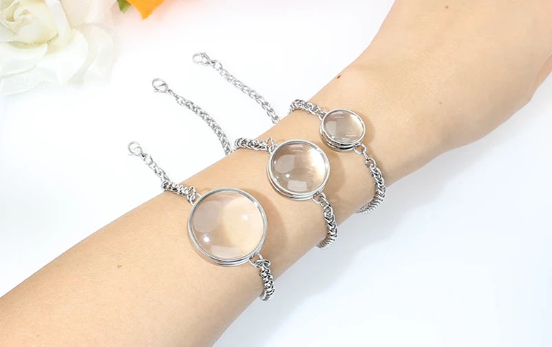 1pc 17mm 23mm 28mm 30mm Stainless Steel Floating Locket Double Curved Glass Memory Locket For Bracelet Jewelry Making Medallion