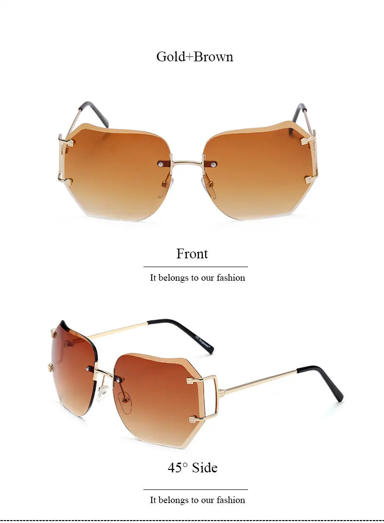 2023 New rimless Frame Metal Sunglasses Women Cool Style Clear Brand Designer retro Square Shades Female Style Dropshiping
