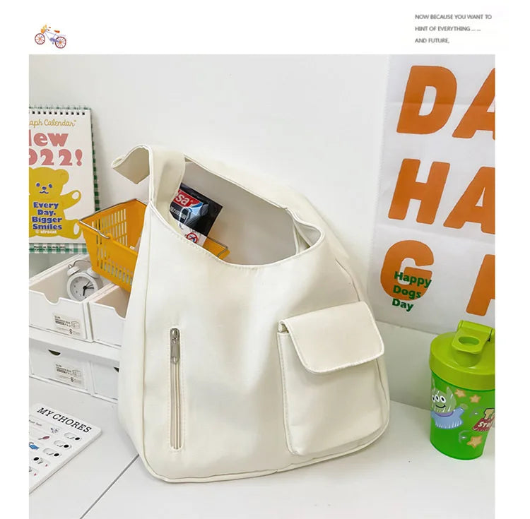 Japanese Casual Shoulder Bag Women Pure Color Large Capacity Handbags and Purses Student Book Bag Tote Bag Nylon Bag Bolso Mujer