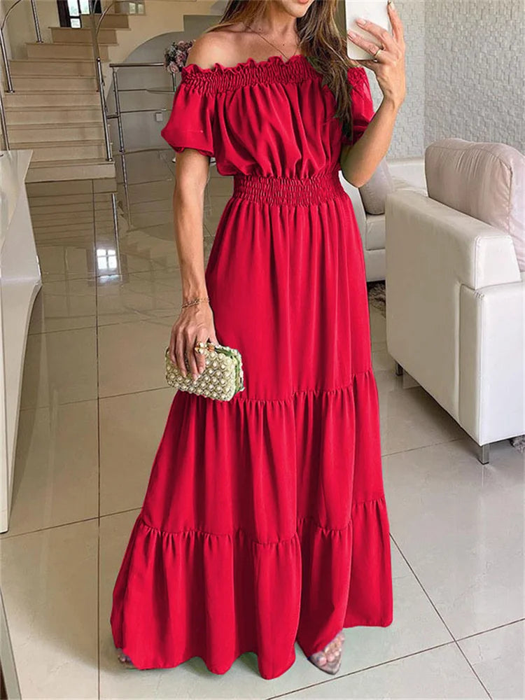 Green Boho Maxi Dress Women Summer Oversize Loose Casual Slash Neck Long Dress Female Fashion Elegant Beach Party Dress 2023 New