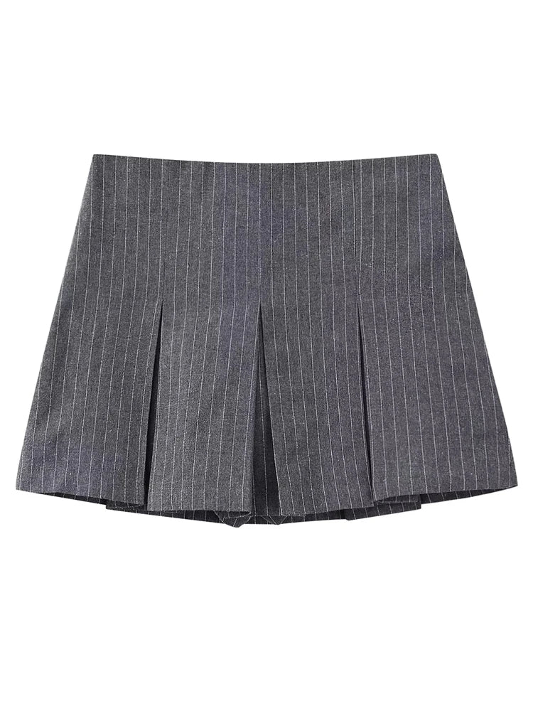 MUJER Women's Shorts Skirts High Waist Pleated Skirt Shorts Women Striped Bermuda Shorts Woman Fashion Casual Mini Shorts Women