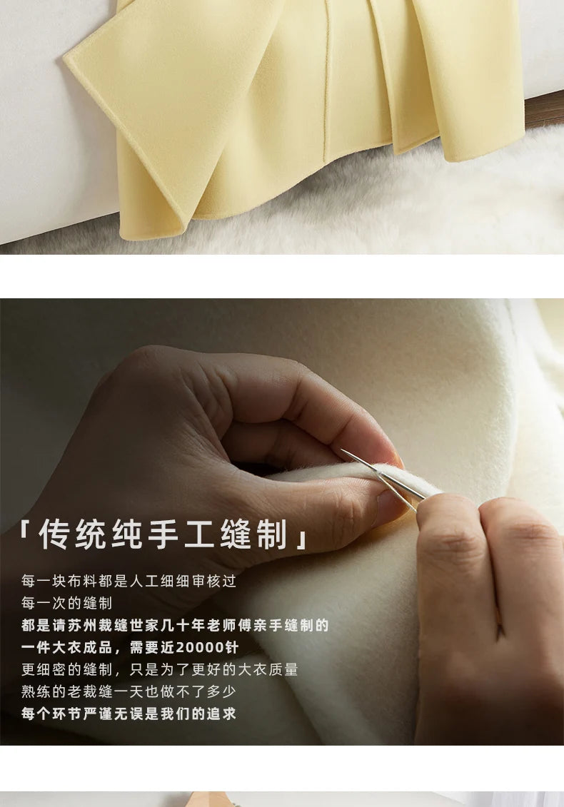 White Belt Double-sided Cashmere Coat Women's 2024 New Fashion Temperament Winter Slim Wool Coat Solid Female Long Windbreaker