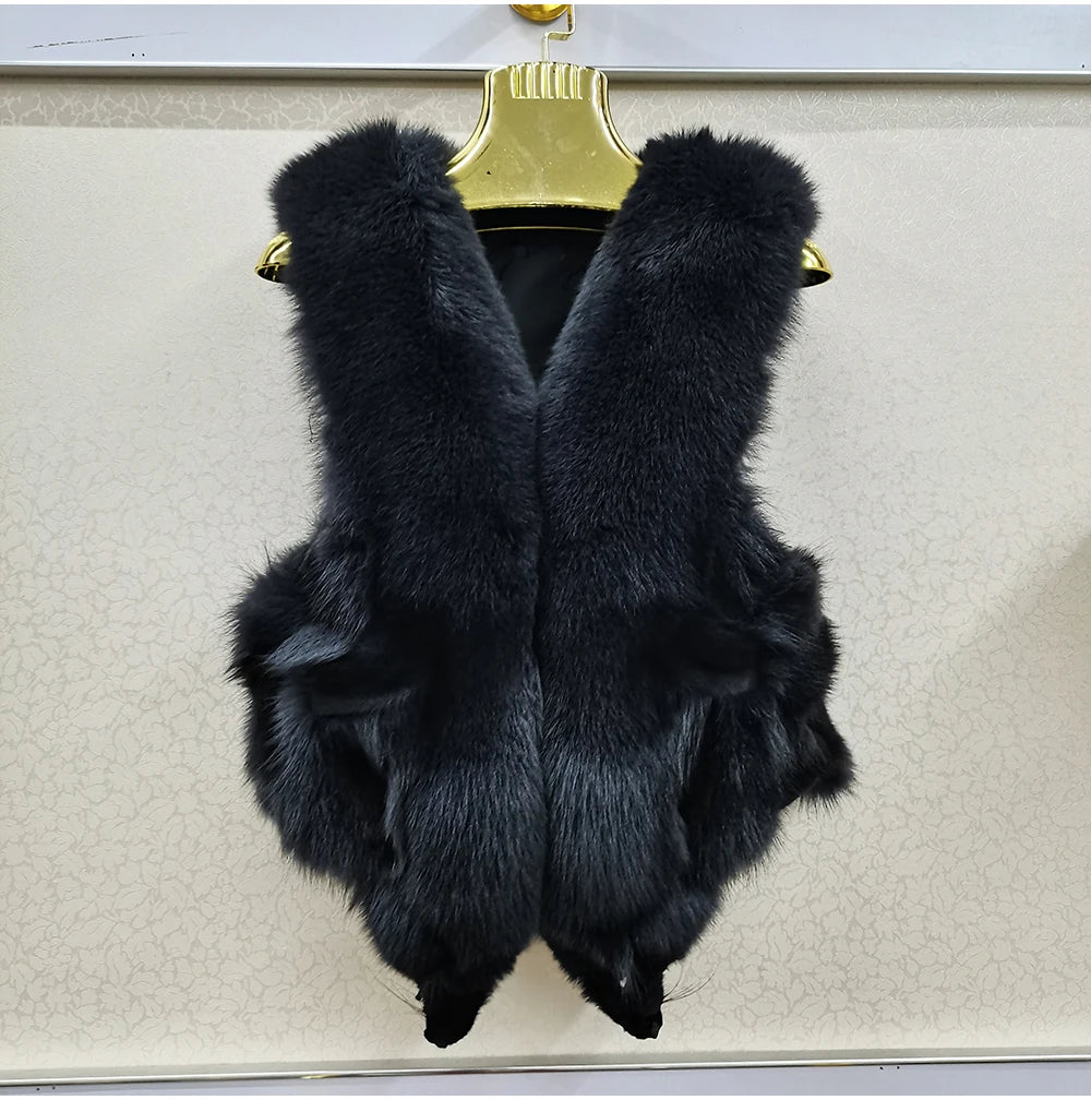 2025 Women Luxury 100% Genuine Real Fox Fur Vest Natural Soft Fox Fur Sleeveless Jacket New Lady Quality Warm Real Fox Fur Gilet