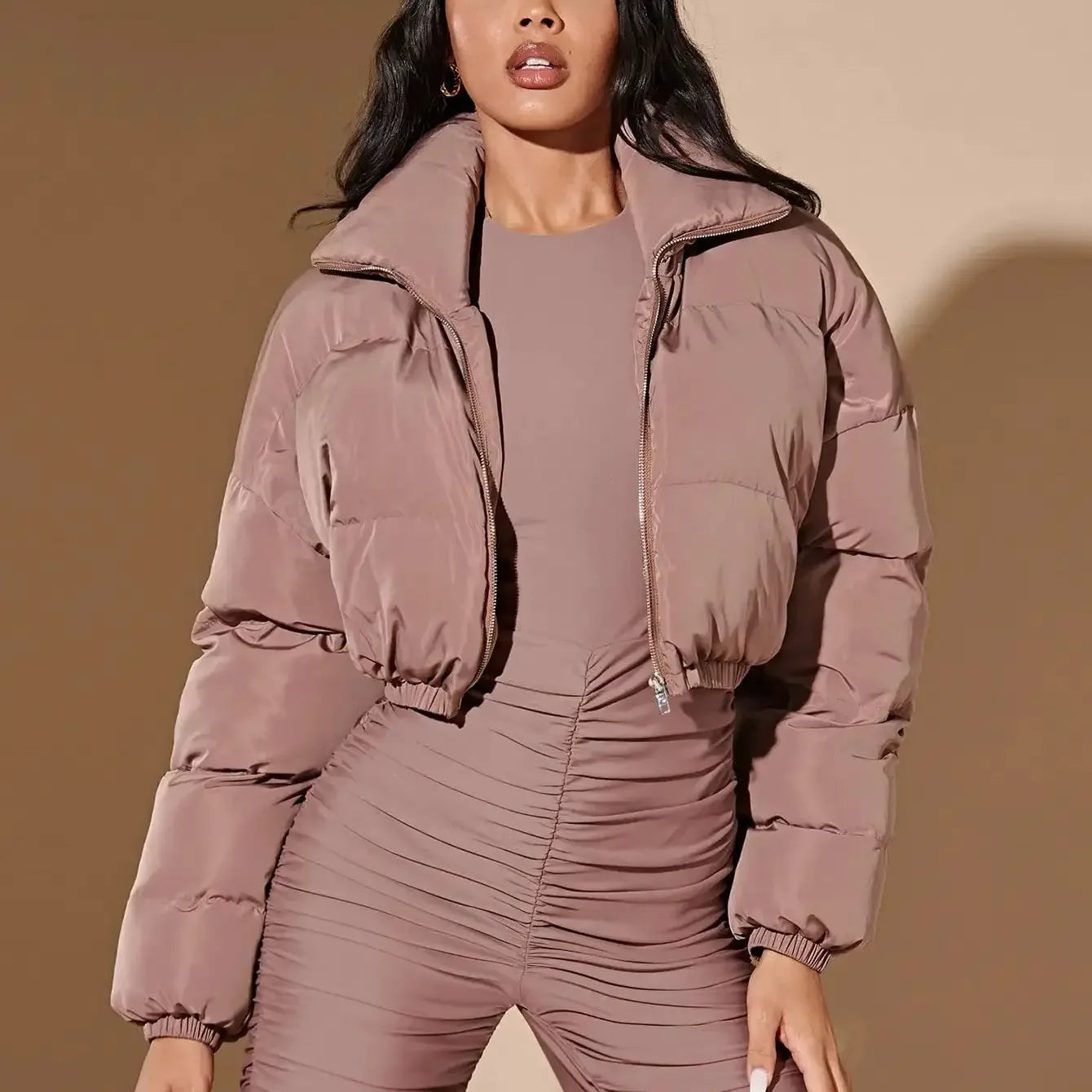 American short women winter new cotton-padded coat small solid color stand collar bread coat cotton-padded coat