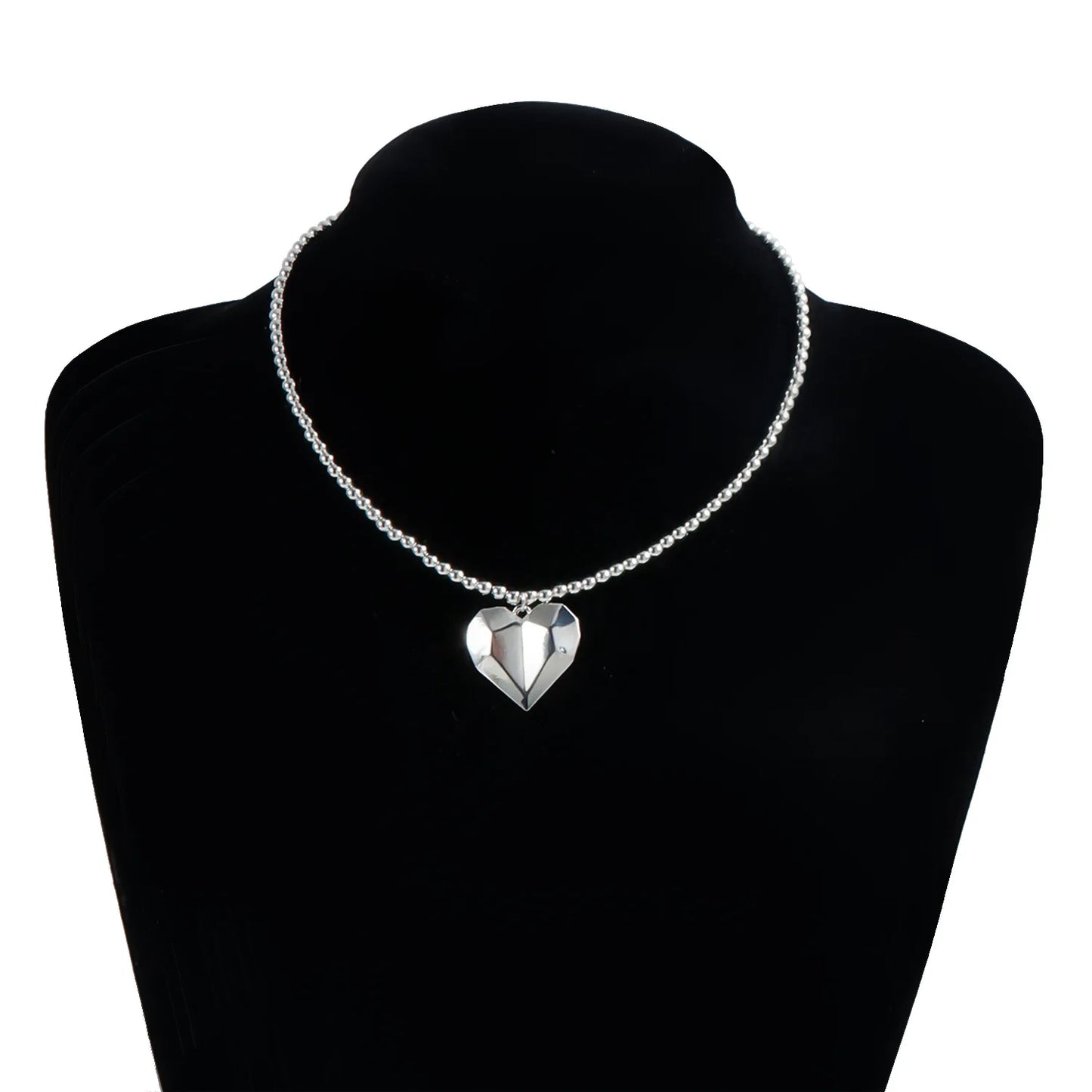 Y2K Heart Beaded Necklace Women Boho Crystal Class Gravel Clavicle Chain Cool Y2K Choker Exquisite Fashion Jewelry