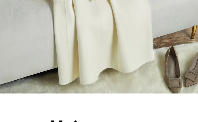 White Belt Double-sided Cashmere Coat Women's 2024 New Fashion Temperament Winter Slim Wool Coat Solid Female Long Windbreaker