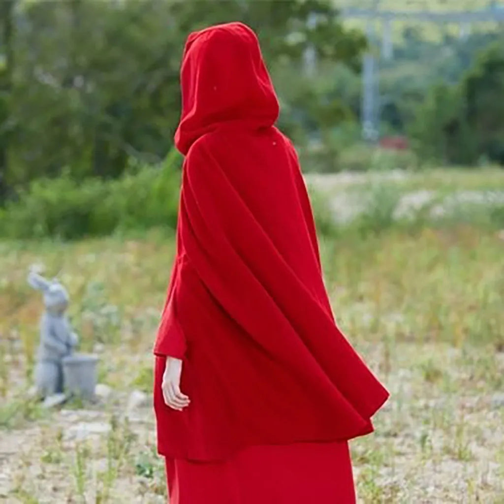 Red Cloak Women Outwear Hooded Coat Thin Vintage Gothic Medieval Cape Poncho Casual Maxi Long Cardigan for Spring Autumn