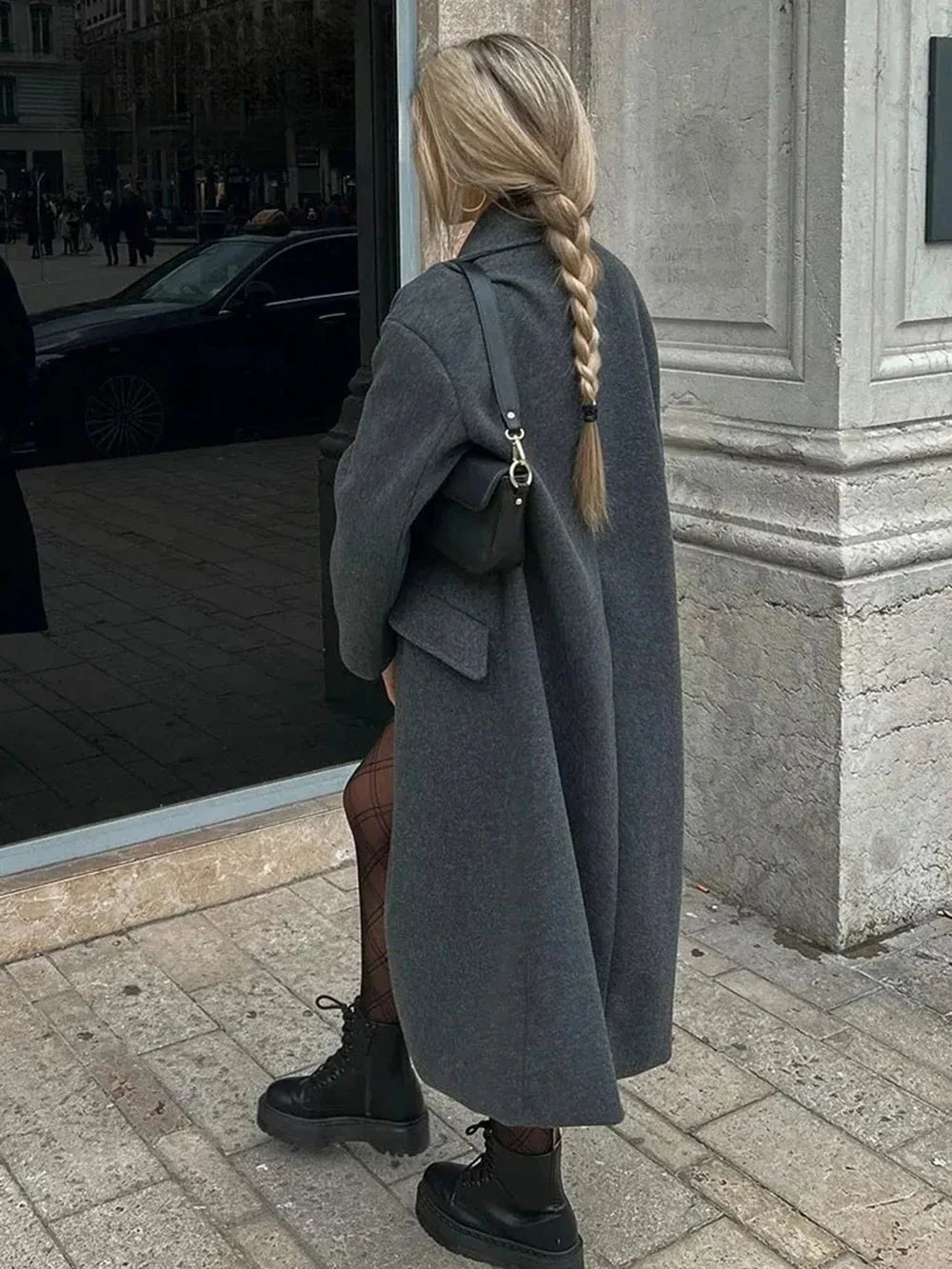 Women's Fashion Casual Loose Long Coat Coat Autumn and Winter Double-breasted Lapel Coat Warm and Soft Solid Colour Coat