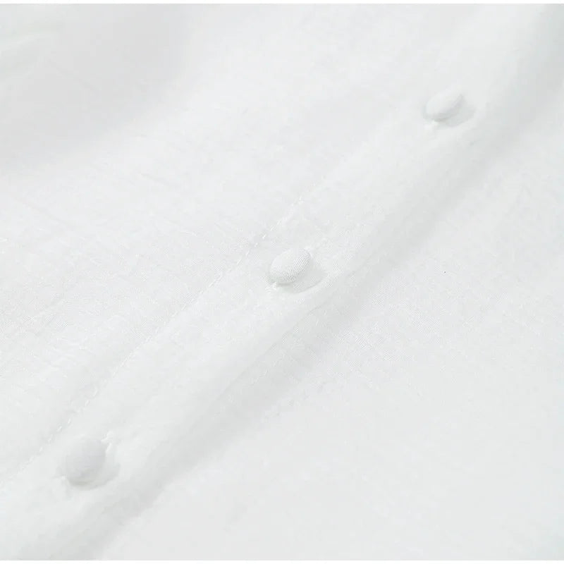 Women Single Breasted Ruffles Dress Fashion Solid Lantern Sleeve Loose Pleated Vestidos Summer Lady Vacation Party Gowns 2025