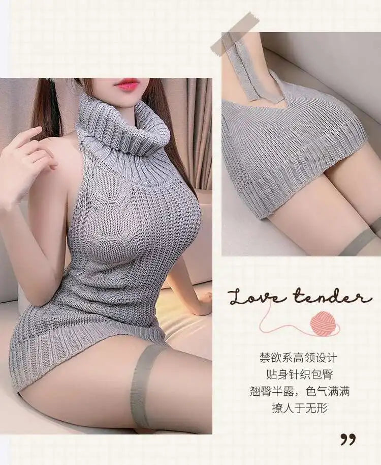 Turtleneck Sweater Mini Dress Backless Underwear Women's Sexy Uniform Dress Elegant Fashion Sweet Women 2023 New D0VL