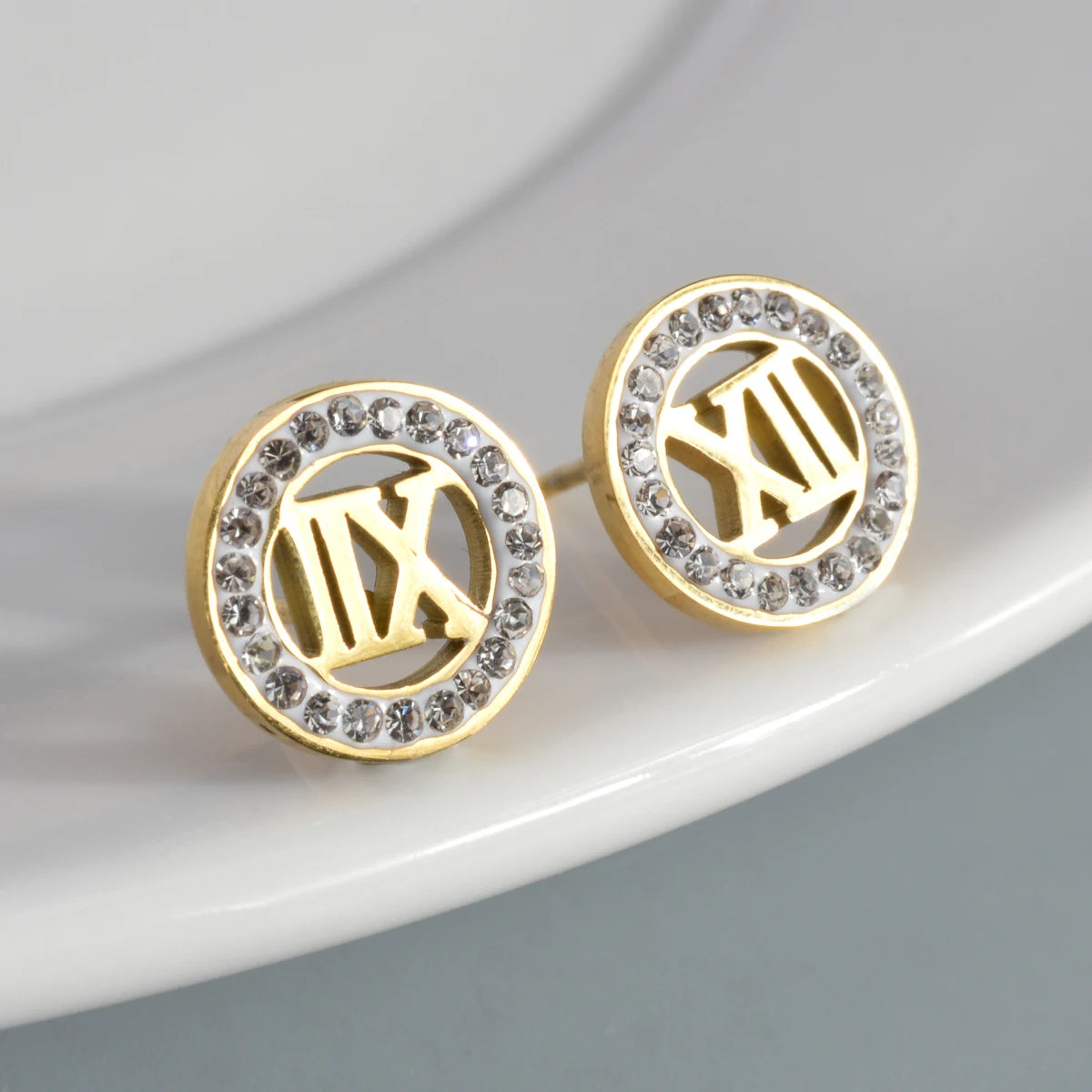 Charmoment Cute Numbers and Letters Golden Zircon Stainless Steel Stud Earrings for Women Luxury Quality Korean Fashion Jewelry