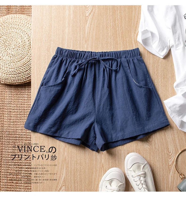 Cotton Linen Shorts Women Fashion Workout Shorts High Waiste Short Pants Ladies Black Shorts Casual Women Shorts Sport Femme