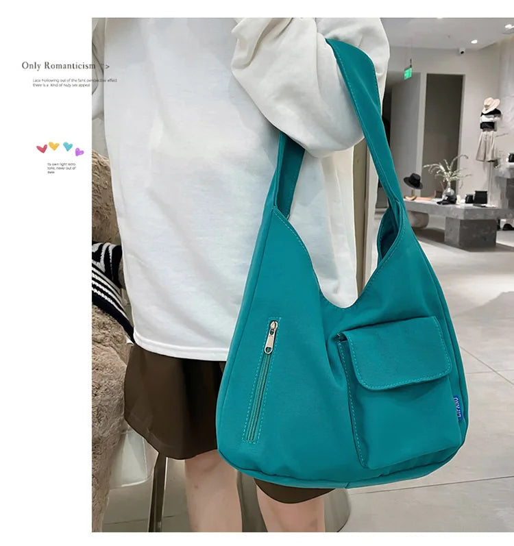 Japanese Casual Shoulder Bag Women Pure Color Large Capacity Handbags and Purses Student Book Bag Tote Bag Nylon Bag Bolso Mujer
