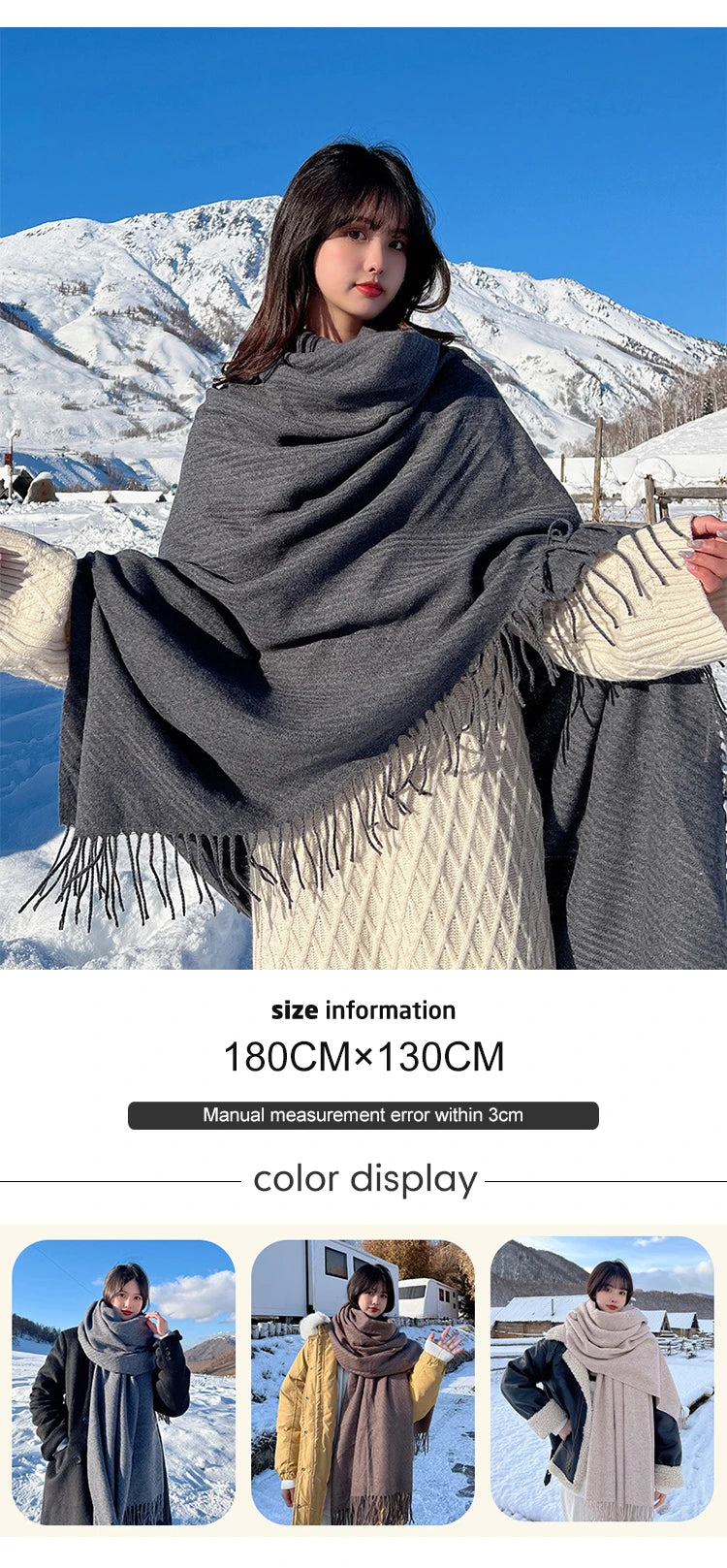 Winter Knitted Cashmere Vintage Scarf Ladies Women Hijab Scarve Pashmina Mujer Female Foulard Bufanda Big Blanket Shawl Echarpe