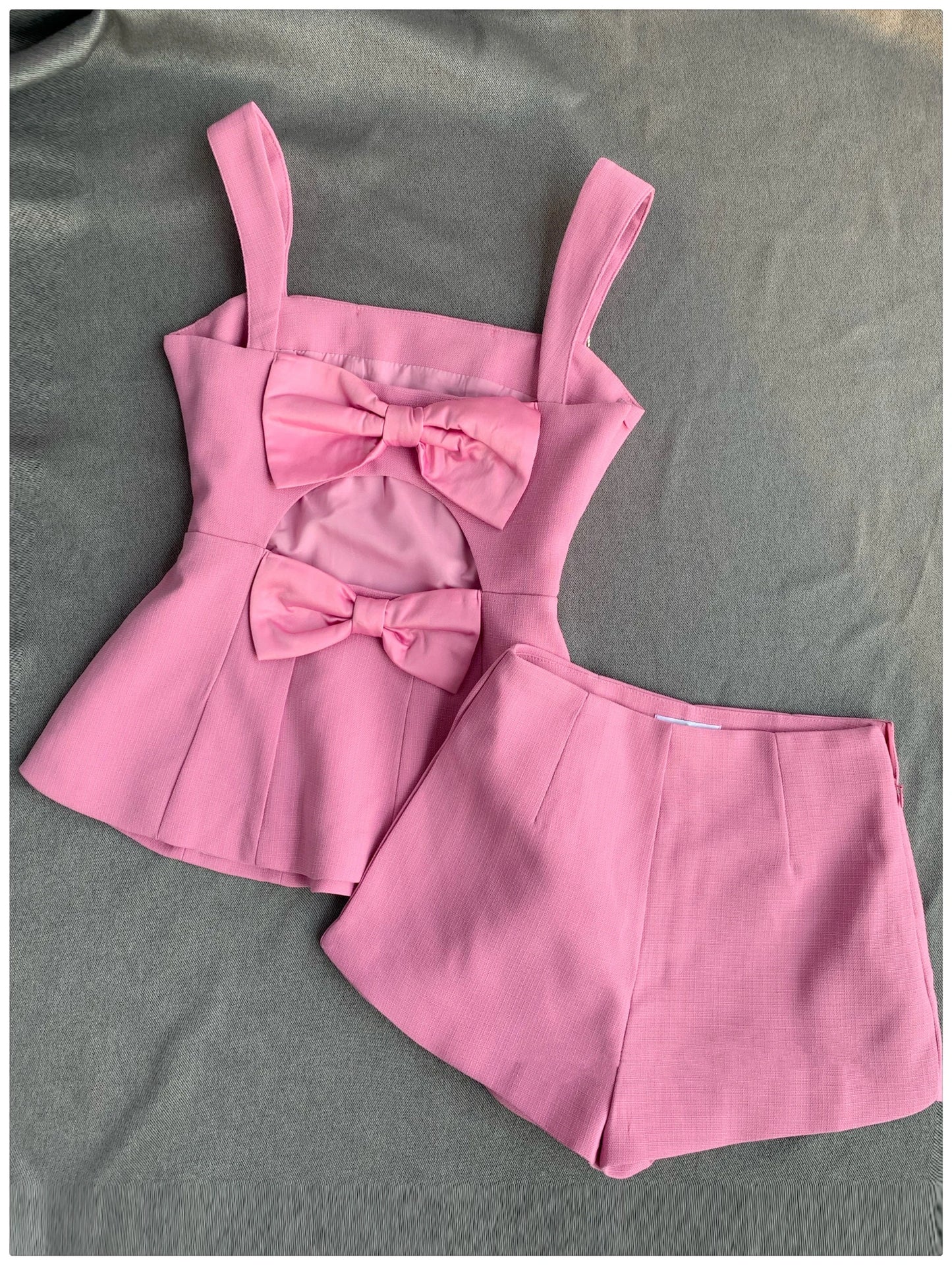 Aoi Summer Y2k Women 2 Piece Suit French Back Bowknot Collar Luxury Diamond Spaghetti Vestidos Sexy Strap Camisole+Shorts Set