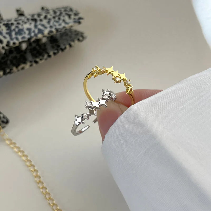 925 Sterling Silver Star Crytal Ring for Women Girl Personality Simple Adjustable Exquisite Jewelry Dropshippipng Gift